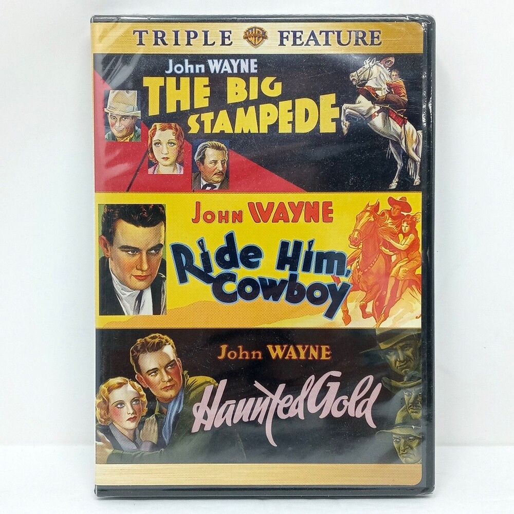 John Wayne Triple Feature DVD Ride Him Cowboy The Big Stampede Haunted Gold NEW